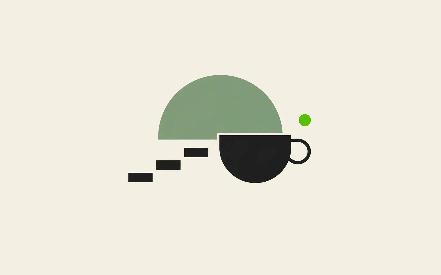Abstrakte Grafik einer Morgenroutine mit aufgehender Sonne, Tasse und kleinen Schritten